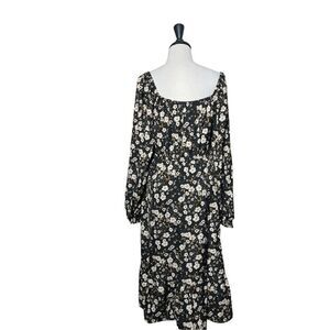 Hayden Floral Cold Shoulder Smocked Black Ruffled Long Sleeve Dress Size Medium